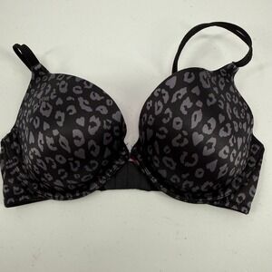 Victoria's Secret PINK Push-Up Bra Women 34D Black Grey Leopard Print Underwire